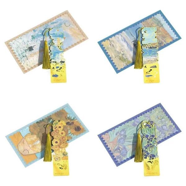 Oil Painting Metal Bookmarks with Tassels Hollow Flower Engraved Bookmarks D2RC L260529