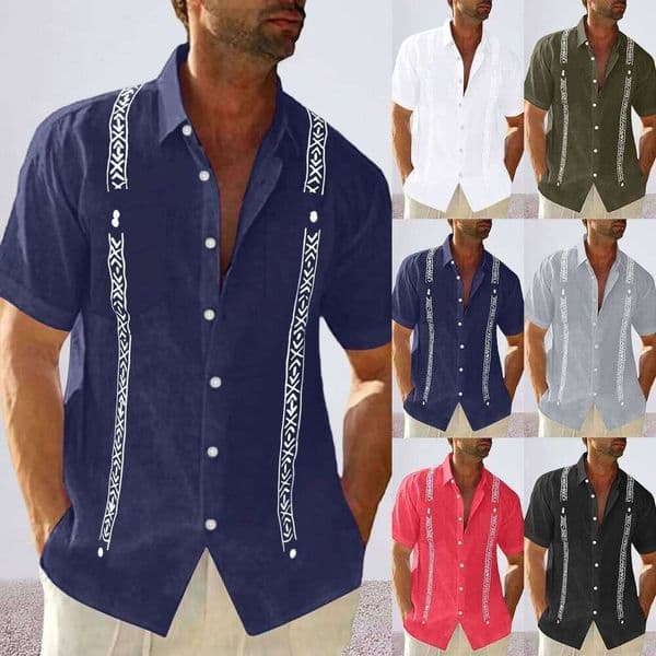 Large Size Oversized Clothing Men'S Short Sleeve Linen Shirt Cuban Beach Top Pocket Guayabella Camisas Para Caballero 26Y0317