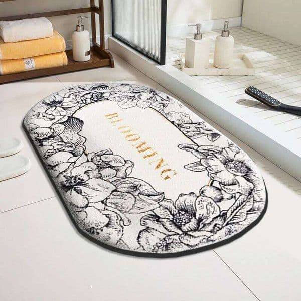 European style bathroom absorbent foot flannel printed shower room non-slip floor dirt-resistant entrance mat 26Y0317