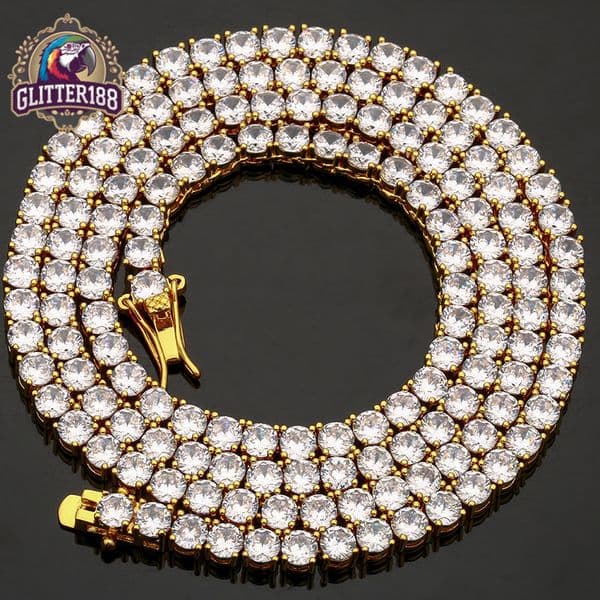 Moissanite Round 3-5mm 925 Sterling Silver Gold Plated Hip-Hop Single Row Tennis Chain Mens Necklace Popular in Europe America