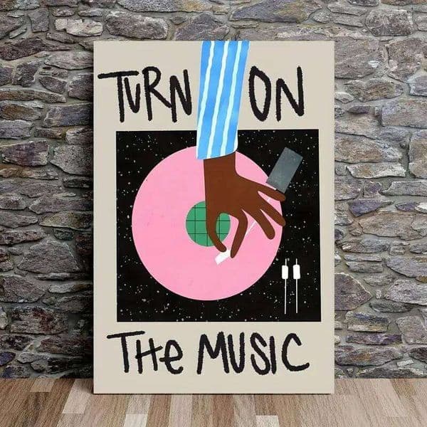 nyl Pink Record Turn On The Music Wall Art Prints Canvas Painting Poster Picture For Living Bed Room Home Decor (No picture frame 26W0317