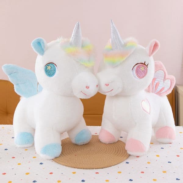 Cross-border new trendy dreamy colorful unicorn plush toy figurine, flying horse doll, children's soothing gift