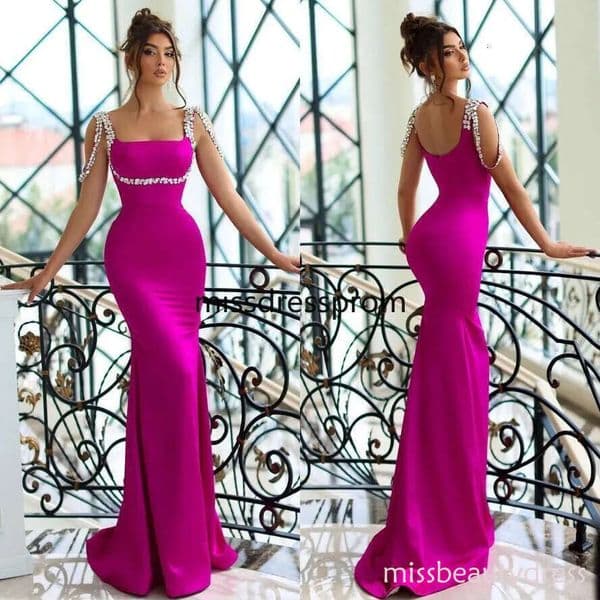 Stunning Pink Mermaid Prom Dress With Beads Straps Women Formal Evening Gowns For Special Ocns Robe De Soiree BC15250