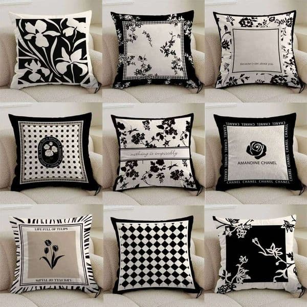 Black and White Cream Style Pillowcase, Living Room Sofa Cushion, Bedroom Headboard Pillow, Home Decoration Waist Pillow 26H0316