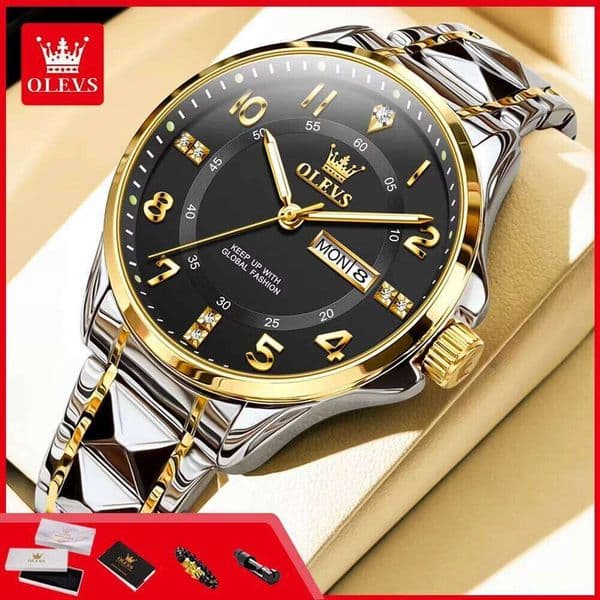 OLEVS 2910 Man Fashion Classic Business Watch Digital Dial Dual Calendar Waterproof Luminous Original Quartz Men's Watches