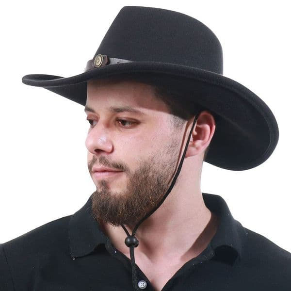 Western-style cowboy woolen retro with leather strap, Tibetan-style upturned brim hat, cross-border felt hat ddmyshoesvip