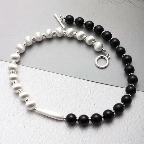 New Brushed Ebony Necklace Earrings Women, Niche Design, Spliced Beaded Collarbone Chain Light Luxury Versatile For Women High-Quality
