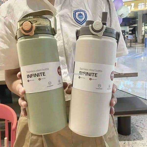 1200mL Large Capacity Thermo with Straw Stainless Steel Thermal Water Bottle Keep Cold and Hot Thermos Cup Vacuum Flask 26Y0317