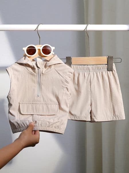 Childrens Summer Sleeveless Solid Color Top and Shorts Fashionable and Versatile Two-Piece Set 260313