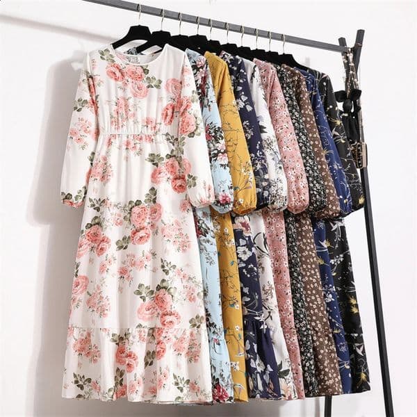 Spring Summer Women Maxi Dresses Casual Full Sleeve Floral Printed Oneck Woman Bohe Beach Party Long Dress Mujer Vestidos 260318
