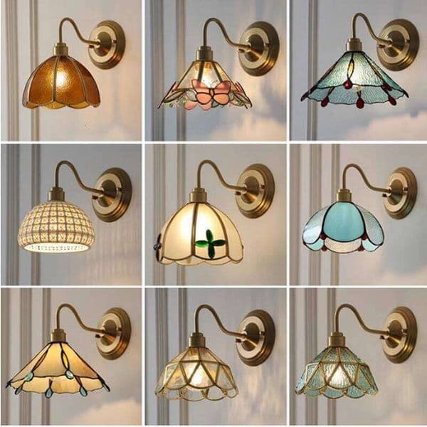 New Retro Copper Tiffany Wall Lamp Simple Reading Hanging Villa Bedroom Corridor Living Room Decorative Light Chandeliers 26Y0318