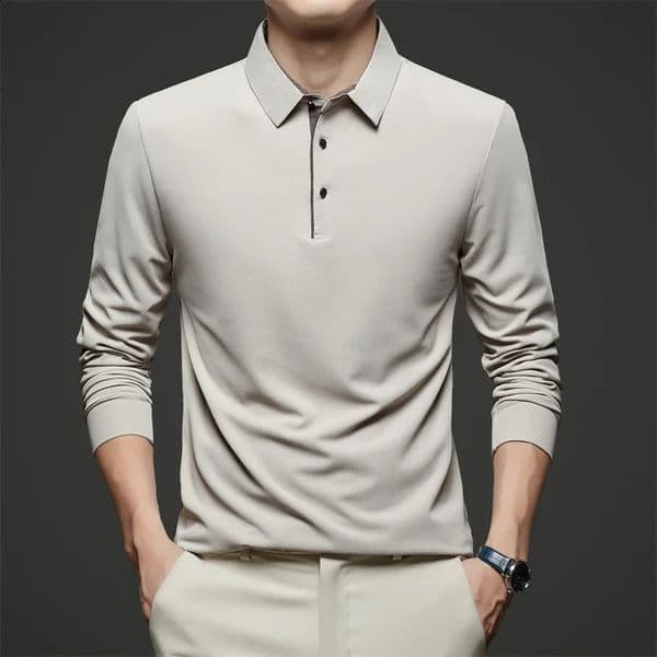 Mens Business Casual Long Sleeve Solid Color Polo Shirt Fashionable Warm Comfortable Four Seasons Versatile Top 260317