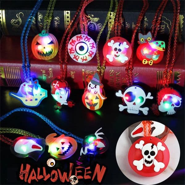 Kids Flashing LED Necklace Halloween Pumpkin Ghost Eye Design for Party Trick or Treat Christmas Event Nighttime Celebration 260317BJ