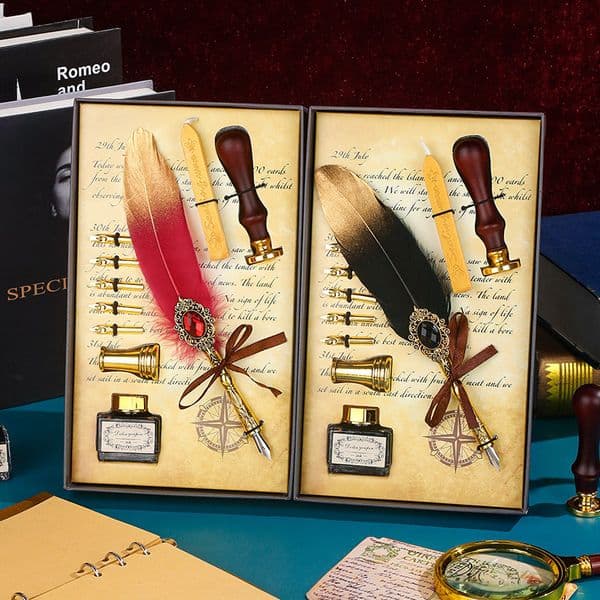 Bestseller New Creative Metal Signature Dip Water Feather European Style Retro Fountain Set Teacher's Day Gift Pen ddmytues