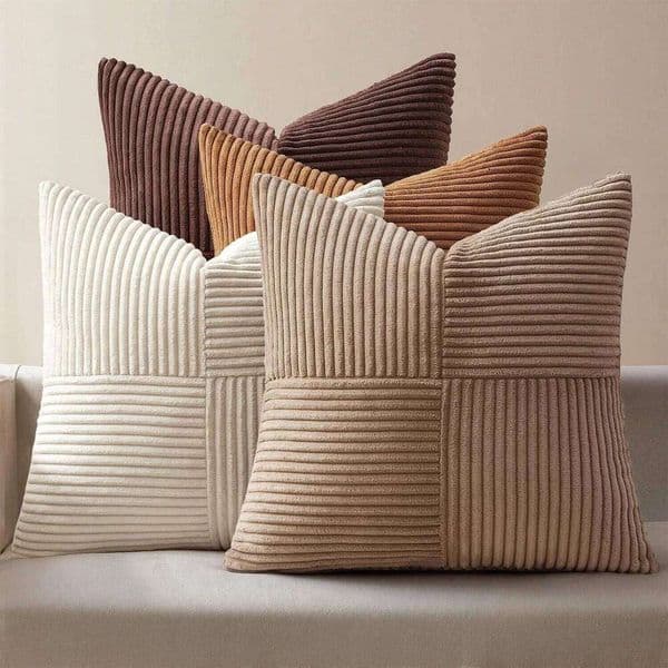 Brown Throw Covers 45x45CM Boho Farmhouse Cushion Neutral Gradient Corduroy Pillow Cases with Patchwork Home Decor 26W0318