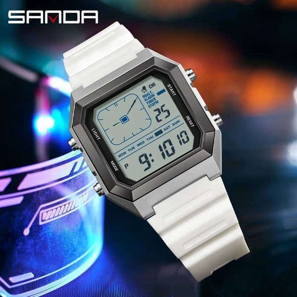 Top brand SANDA 6307 men's LED waterproof sports alarm clock multifunctional student fashion electronic watch