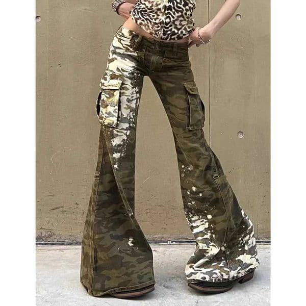Camouflage Jeans Women Y2K Hip Hop Vintage High Waisted Jeans Straight Streetwear Casual Loose Large Size Wide Leg Denim Pants C260317