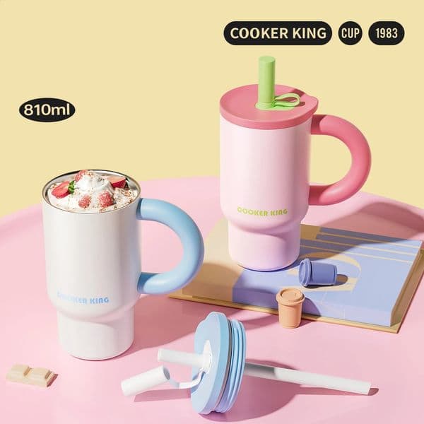 COOKER KING 810ml Large-Capacity Straw Insulated Cup Stainless Steel Water Cup Summer High Appearance Level Coffee Cup 260316 Y260520
