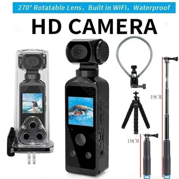 4K Ultra HD Pocket Action Camera 270 Rotatable Vlog Wifi Mini Sports Cam Waterproof Case Helmet Travel Bicycle Driver Recorder 26H0317