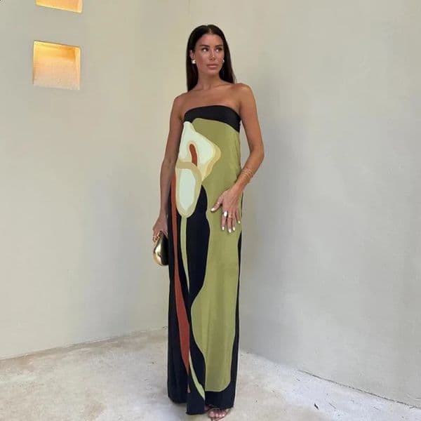 Sexy Strapless Backless Printed Long Dress Women Fashion Sleeveless Off Shoulder Vestidos Summer Lady Party Evening Robes 260316