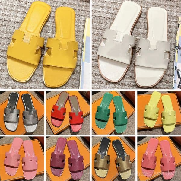 Designer Slides sandal Slippers Beach Classic Flat Sandal Luxury Summer Lady Leather Flip Flops Men Women 35-42