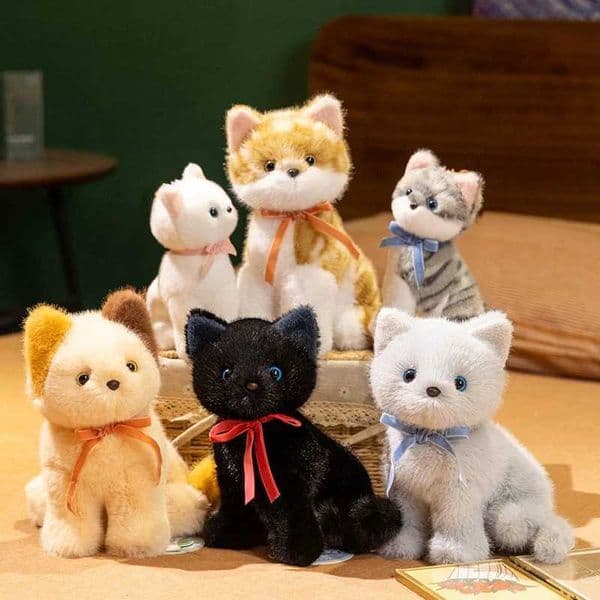 18/25cm Simulated Cat Plush Toys Stuffed Grey Plushie Orange Pussy Cats Black White Three Flower Pattern Cats Lifelike Doll ToysXJ260316XJ260318