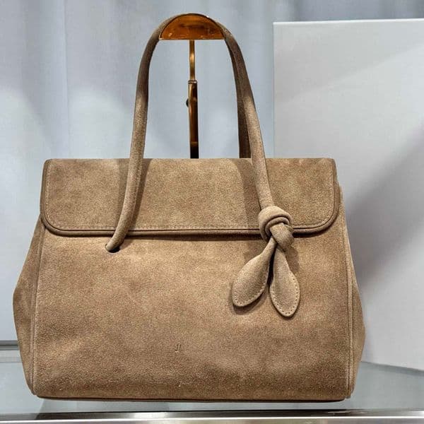 Luxury Designer Women's Genuine Suede Leather Top Handle Tote Bag Elegant Bunny Ear Knot Detail High-end Handbag Vintage Inspired Minimalist Top Handle Tote Bag