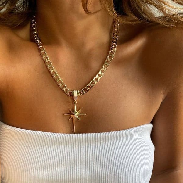 Hip Hop Necklace Wholesale Accessories for Women Simple Eight-Pointed Star Personality Cuban Thick Niche Collarbone Chain