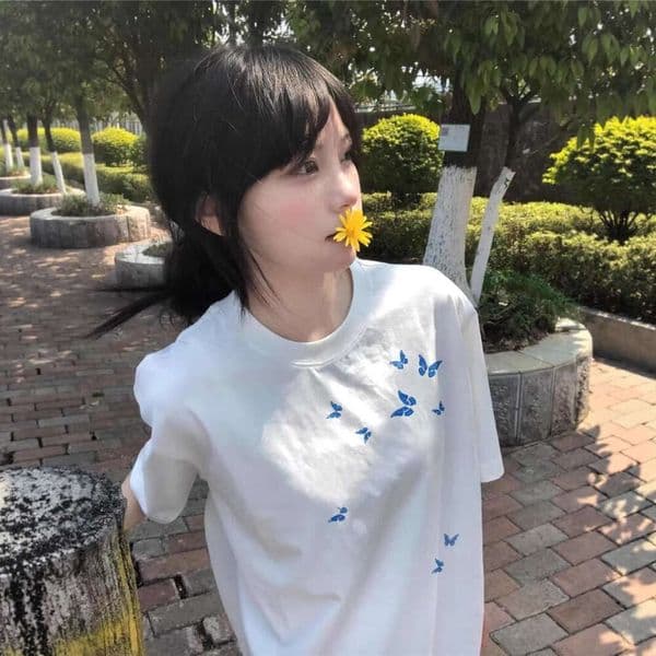 Summer Cotton Short Sleeve Women's T-shirtLoose Fit Butterfly Half Sleeve Top Korean StyleCrew Neck Casual Loose T-shirt
