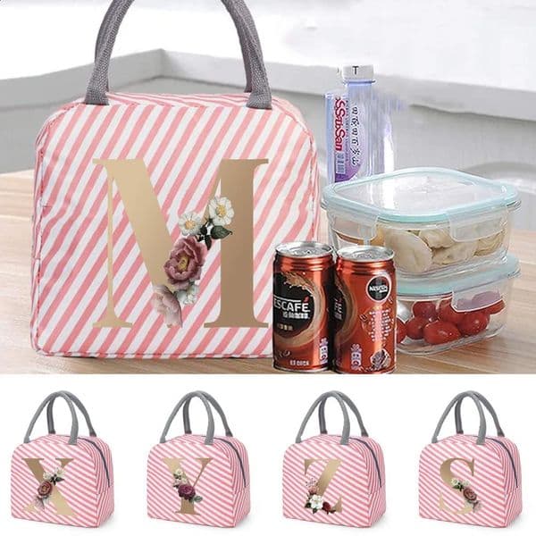 Insulated Lunch Box for Women Pink Cute Lunch Bag for Kids Cooler Waterproof Red Stripe Gold Letter Color Printing 260318