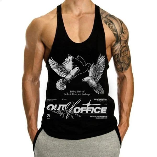 Mens Summer Tank Tops Male GYM Clothing Y2K of Peace Print Ishaped Vest 100 Cotton Fitness Muscle Sleeveless Shirt 260318