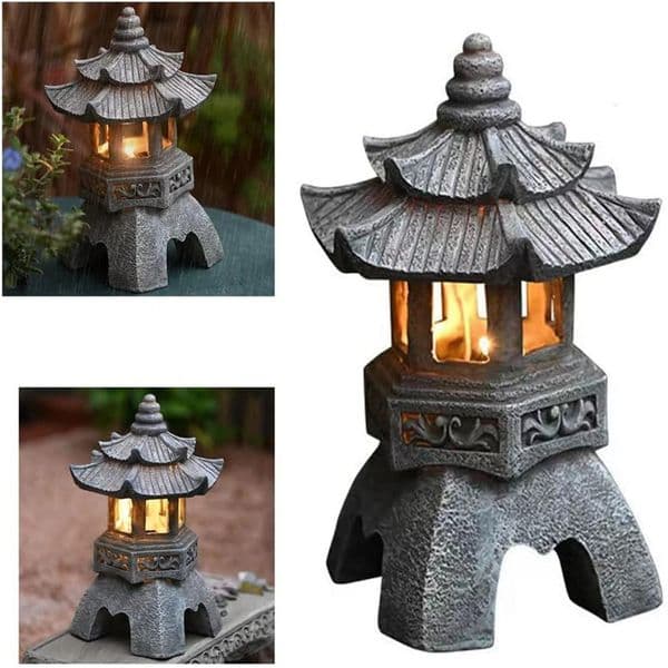Decoration Zen Ornaments Solar Powered Tower Garden Statue Outdoor Decor Chinese Solar Lamp Stone Courtyard Pagoda Lantern 260227BJ