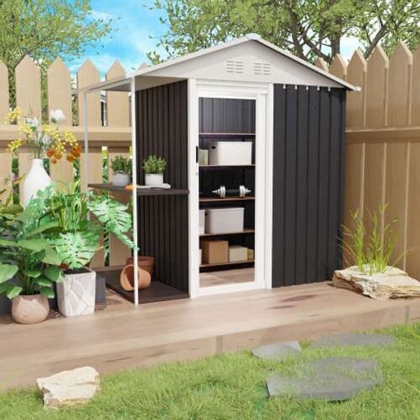 6 x 4 FT Outdoor Rack Metal Garden Shed with Shelves Bike Storage Tool Cabinet Box for Lawn Backyard Patio Use 6698