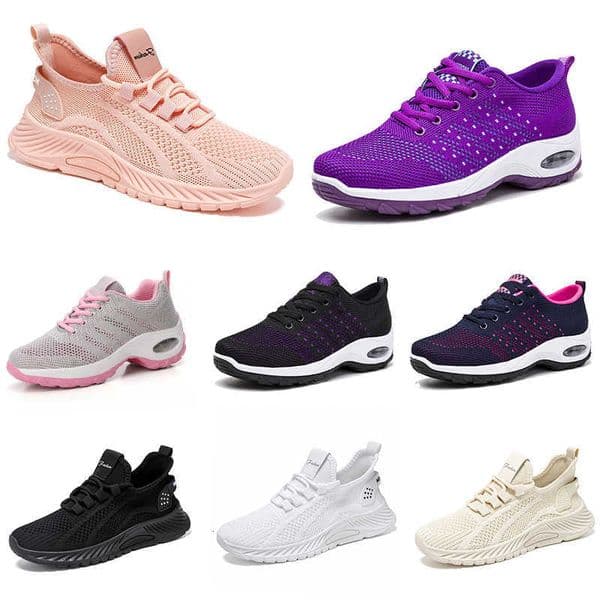 New Men Women Shoes Hiking Running Flat Shoes Soft Sole Fashion Purple White Black Comfortable Sports Color Blocking Q63 GAI