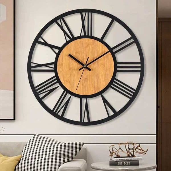 3D Large Wall Clocks Nordic Roman Numerals Retro Round Wood Metal Iron Accurate Silent Hanging Ornament Living Room Decoration D260318 T260514
