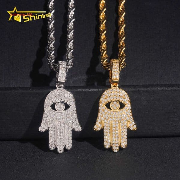 Factory Wholesale Price Pass Diamond Tester Hip Hop Iced Out Man Jewelry VVS1 Moissanite S925 Silver Hamsa Pendant With GRA