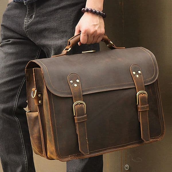 Vintage Crazy Horse Genuine Leather Men Briefcase Large Business Bag Tote Office Bag 156Laptop Case attache Male Shoulder Bag 260316