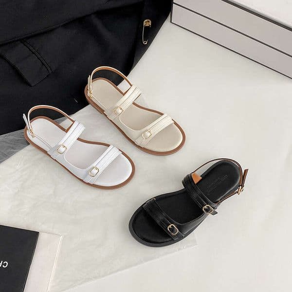 free shipping new Summer Simple Strap Roman Shoes Round Versatile Soft Sole Flat Belt Buckle Open Toe Sandals