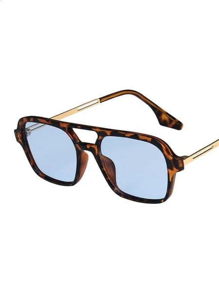 Retro Double Bridges Sunglasses Women Fashion Pink Gradient Eyewear Trending Hollow Leopard Blue Square Sun Glasses Men Shades 260304