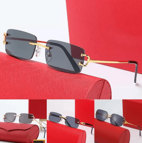 Unisex Designer Rimless Sunglasses - Gold/Silver Metal Frame Embellished Temples Octagonal Multi-Color Lens UV400 Protection Retro Y2K Luxury Glasses for Women Men