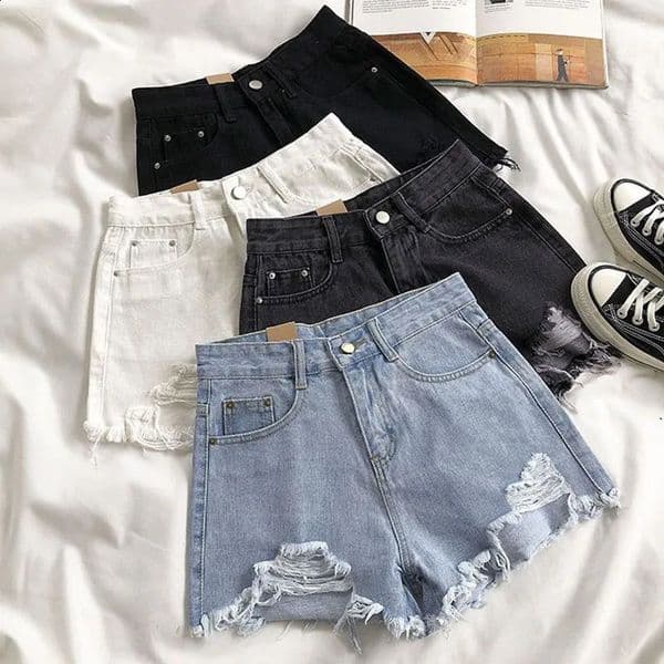 Lucyever Summer Denim Shorts Women Korean Fashion Ripped Holes High Waist Short Jeans Female Casual Street Wide Leg Short Pants 260317