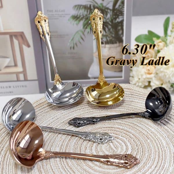 23456 Pieces Gravy Ladle 63in Gorgeous 1 oz Mirror Gold 1810 Stainless Steel Gravy Sauce Soup Ladle Spoon for Stirring 260317