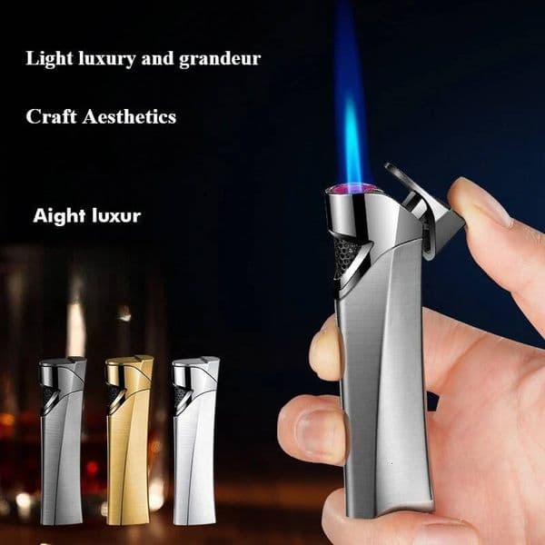 Slim Portable Inflatable Windproof Blue Flame Butane Gas Lighter Christmas Gift Cigarette Accessories Gadgets For Men