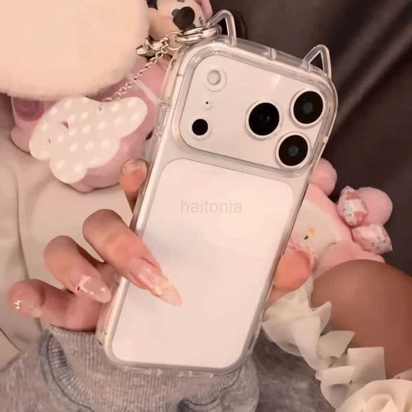 Fashion Clear 3D Cute Cat Ears Phone Case For iPhone 17 Air 16 E 15 14 13 12 11 Pro Max Mini 17 Pro Shockproof Soft TPU Cover H260318