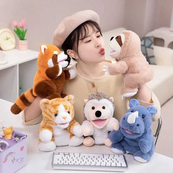 29 Animal Handpuppet Dolls Elephant Raccoon Monkey Zebra Lion Rabbit Koala Fox Giraffe Doll Family Story Role Playing Finger ToyXJ260318