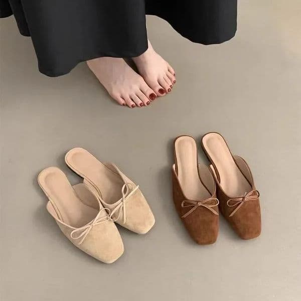 Women Mules Shoes Slippers Butterfly-knot Comfort Casual Slip on Light Large Size Shallow Ladies Flat Sandals 260317