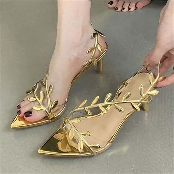 Street Style Fashion PVC Transparent Pointed Toe Women Sandals Street Prom Thin Heels Shoes Summer Zapatos De Mujer 260312