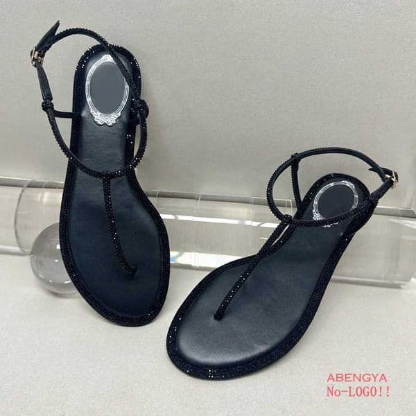 New Flip Flops Leather Flat Sandals Women Split Toe Crystal Dress Shoes Ankle Strap Summer Casual Walking Flat Shoes For Women Q260318