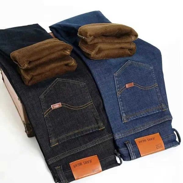 Mens Reflective Fleece-Lined Jeans - Thick Warm Lining Durable Denim Reflective Trim Safe for Winter Night Commute Casual C260318