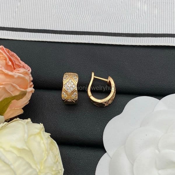 designer earring cc earrings Fragrant Rose Inlaid Diamond Rhombus Earrings for Women with Needle Sense channels earring